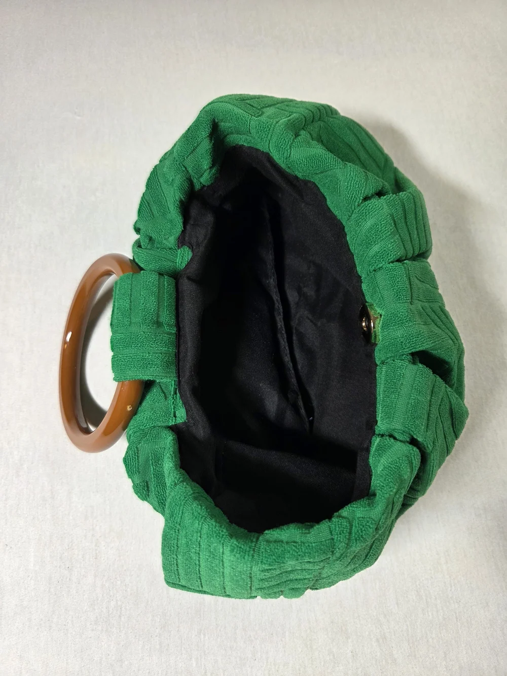 Source Unknown Emerald Green Knit Clutch with Brown Top Handle